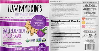 Tummydrops Sweet Blackberry Ginger Flavor label