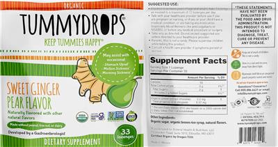 Tummydrops Sweet Ginger Pear label