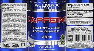 Caffeine 200 mg label