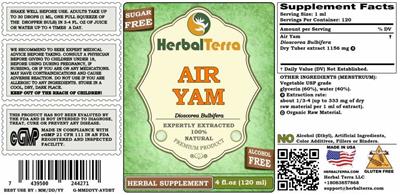 Air Yam Alcohol Free label