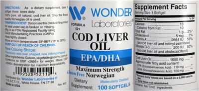 Cod Liver Oil EPA/DHA label