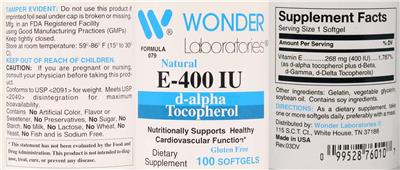 Natural E-400 IU label