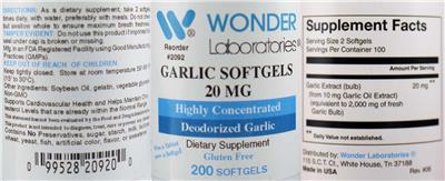 Garlic Softgels 20 mg label