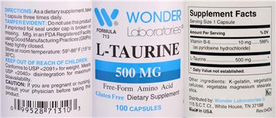 L-Taurine 500 mg label