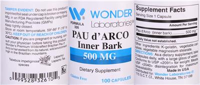 Pau d'Arco Inner Bark 500 mg label