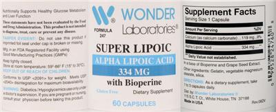 Super Lipoic with Bioperine 334 mg label