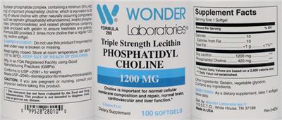 Triple Strength Lecithin Phosphatidyl Choline 1200 mg label