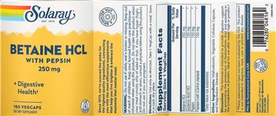 Betaine HCL 250 mg label