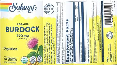 Organic Burdock 970 mg label