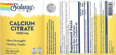 Calcium Citrate 1000 mg label