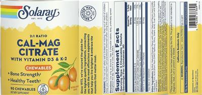 Cal-Mag Citrate Chewables 2:1 Ratio Natural Orange Flavor label