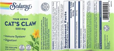 Cat's Claw 500 mg label