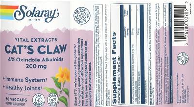 Cat's Claw 200 mg label