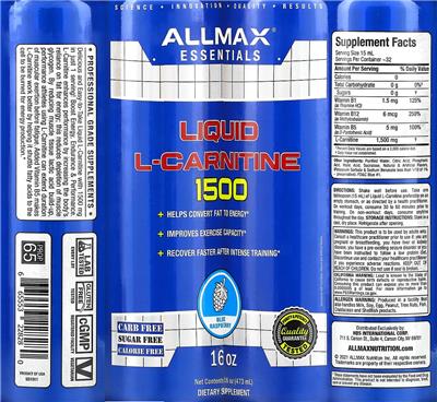 Liquid L-Carnitine 1500 Blue Raspberry label