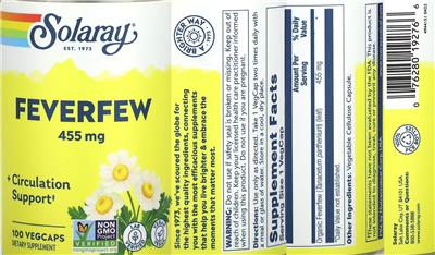 Feverfew 455 mg label