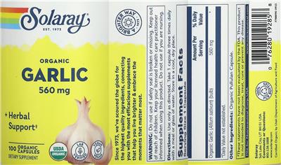 Organic Garlic 560 mg label