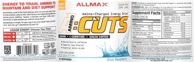 Amino:Cuts Amino-Charged Energy Drink Blue Raspberry label