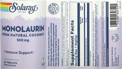 Monolaurin 500 mg label