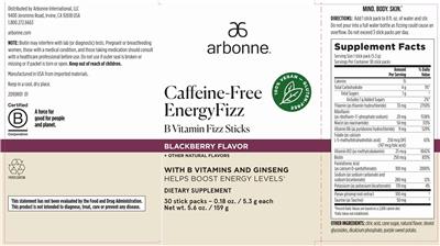 Caffeine-Free EnergyFizz Blackberry Flavor label