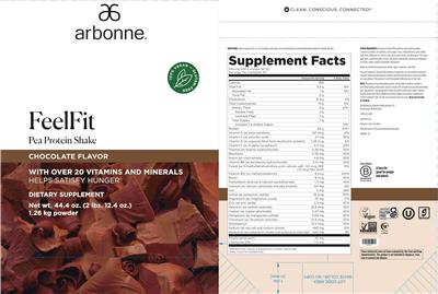 FeelFit Pea Protein Shake Chocolate Flavor label