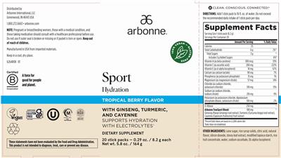 Sport Hydration Tropical Berry Flavor label