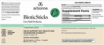 BioticSticks Mixed Berry Flavor label