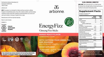 EnergyFizz Mango Peach Flavor label