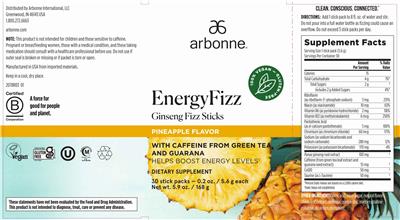 EnergyFizz Pineapple Flavor label