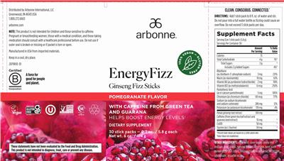 EnergyFizz Pomegranate Flavor label