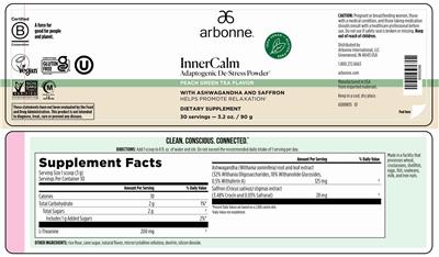 InnerCalm Peach Green Tea Flavor label