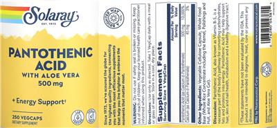 Pantothenic Acid 500 mg label