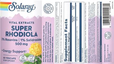 Super Rhodiola Vital Extracts 500 mg label