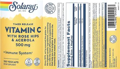 Timed Release Vitamin C with Rose Hips & Acerola 500 mg label