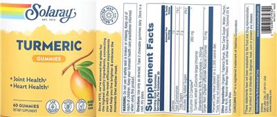 Turmeric Gummies Natural Mango Flavor label