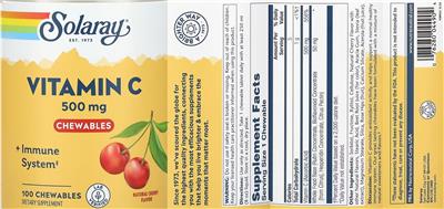 Vitamin C Chewables 500 mg Natural Cherry Flavor label