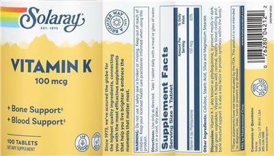 Vitamin K 100 mcg label