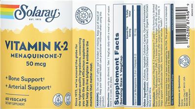 Vitamin K-2 Menaquinone-7 50 mcg label