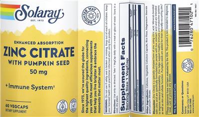 Zinc Citrate 50 mg label