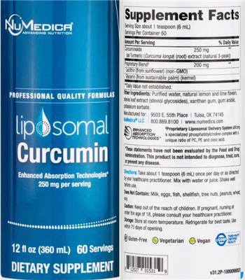 Liposomal Curcumin 250 mg label
