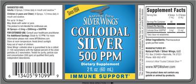 Colloidal Silver 500 ppm label