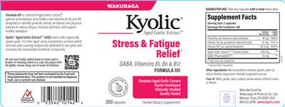 Kyolic Stress & Fatigue Relief Formula 101 label