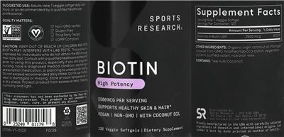 Biotin 2500 mcg label