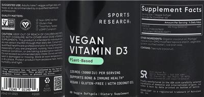 Vegan Vitamin D3 label