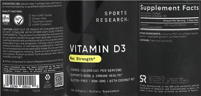 Vitamin D3 250 mcg (10,000 IU) label