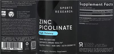 Zinc Picolinate 50 mg label