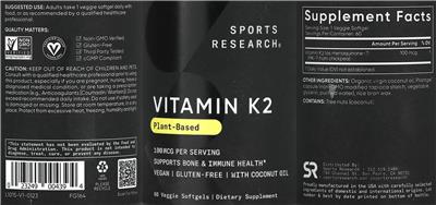 Vitamin K2 100 mcg label