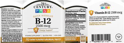 B-12 2500 mcg Cherry Flavored label