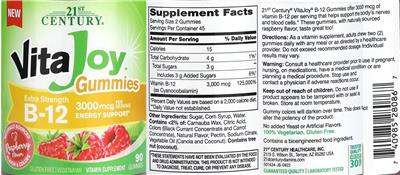 B-12 3000 mcg Raspberry Flavor label