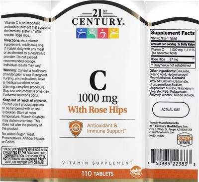 C 1000 mg with Rose Hips label