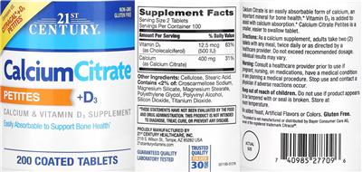 Calcium Citrate +D3 Petites label